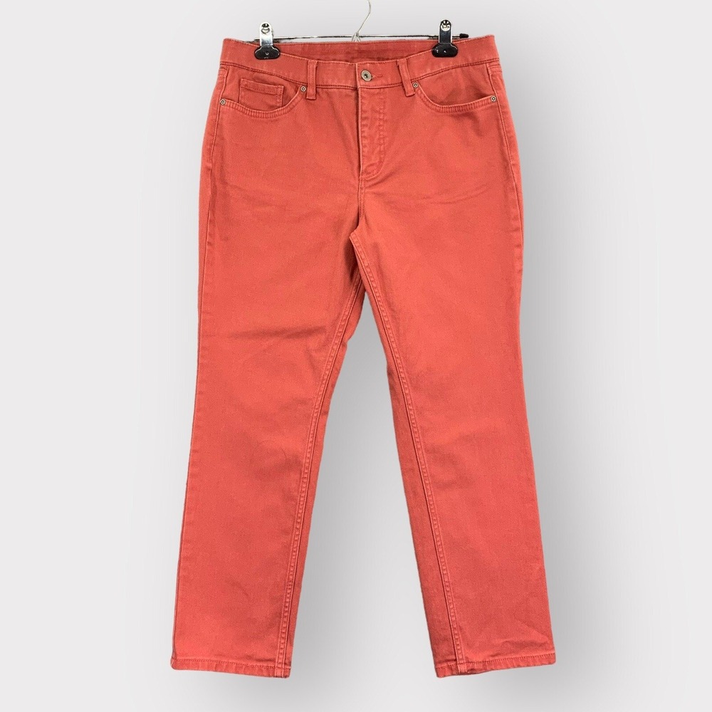 Denim & Co Straight Leg Pants Womens 10P Coral Stretch Cotton Twill Good